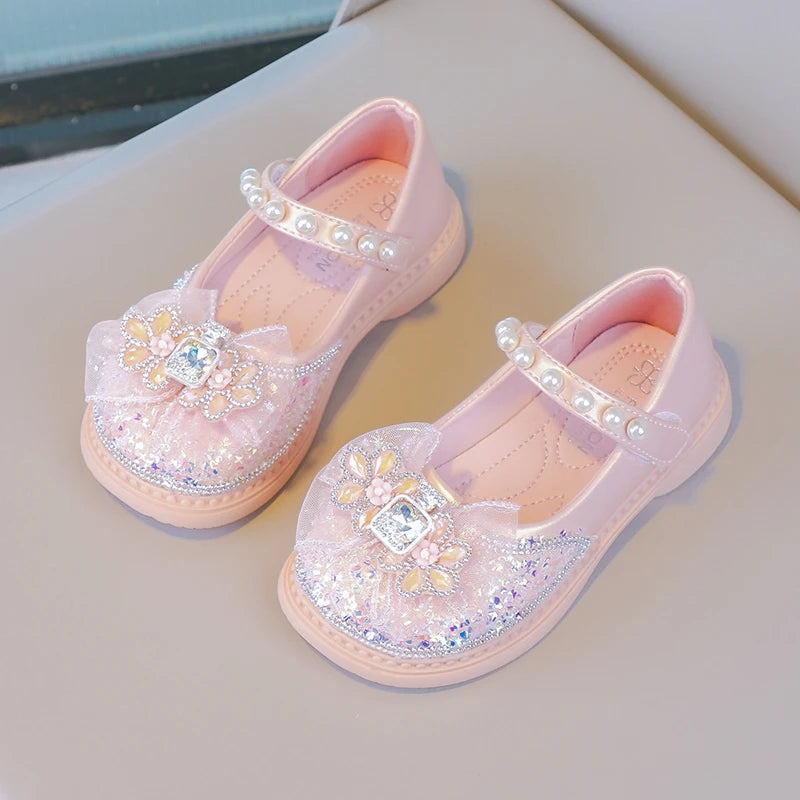 Hot Selling Lightweight Children's Comfortable Bow Soft Flat Shoes Spring and Autumn Fashion Princess Pearl Elegant Casual Shoes