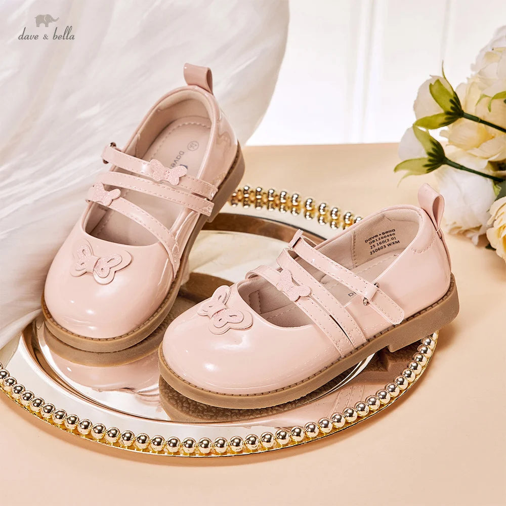 Dave Bella Children Leather Shoes Autumn Spring Baby Girls Charm Princess Shoes Anti Slip Elegant Party Kid Pink Shoes DB1260460